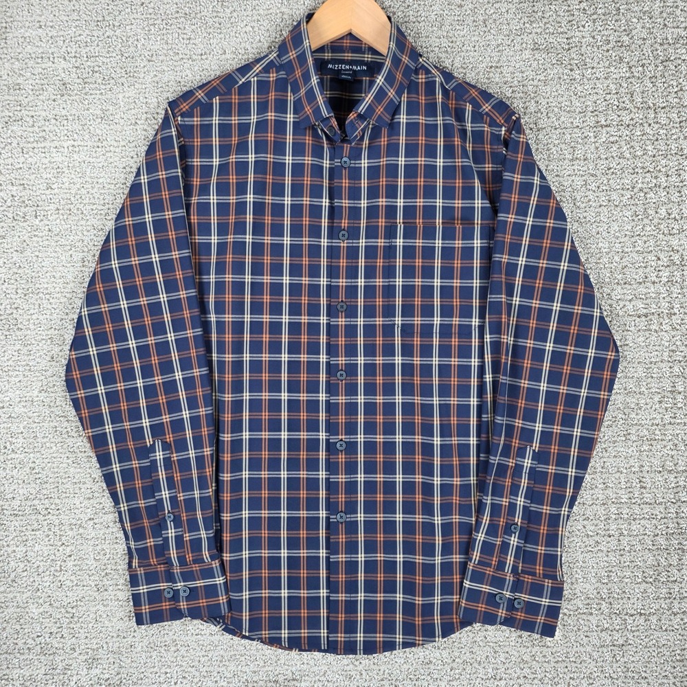 Mizzen+Main‎ Leeward Trim Fit No Tuck Shirt Mens Medium Blue Plaid Performance